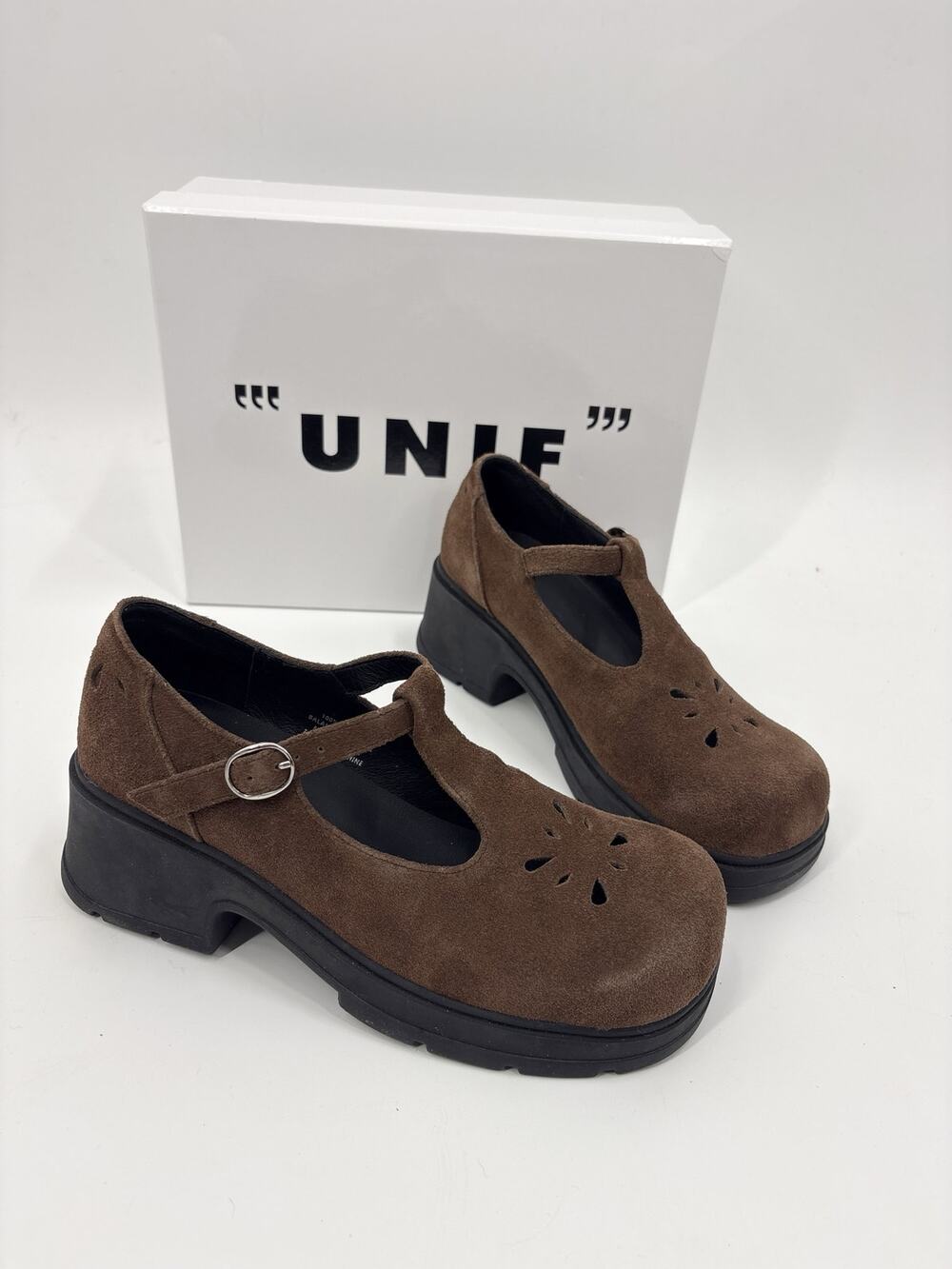 Unif Comma Brown Suede Platform Mary Jane Shoes Size 9